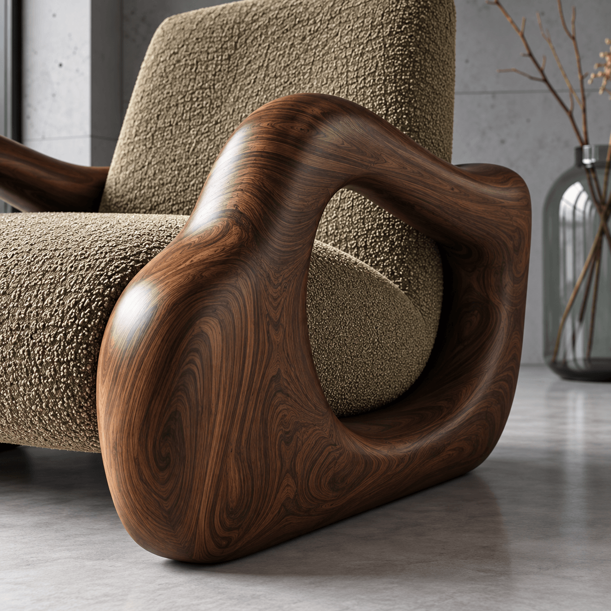 Modern Wooden Lounge Chair with Sculptural Armrests