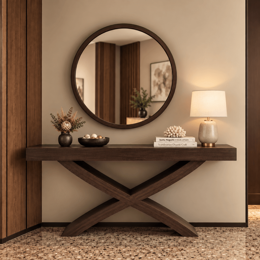 Elegant Hallway Console Table with Round Mirror