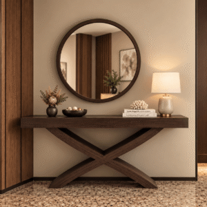 Elegant Hallway Console Table with Round Mirror