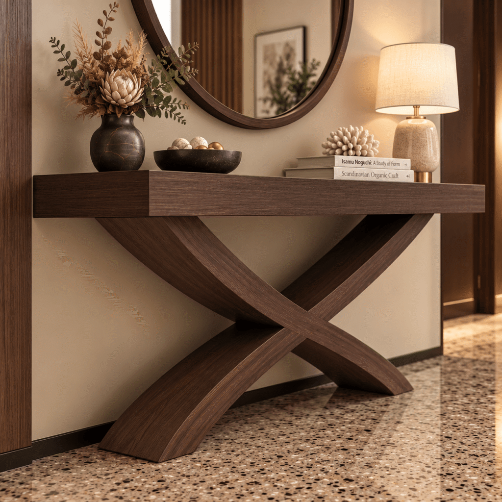 Elegant Hallway Console Table with Round Mirror