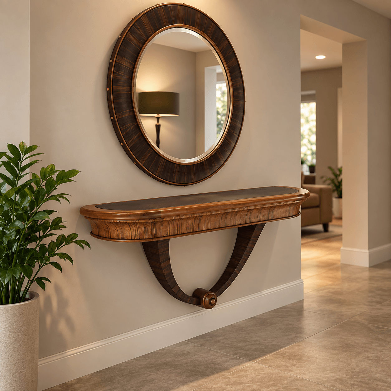 Modern Wooden Console Table with Round Mirror CCC-2009 - Image 2