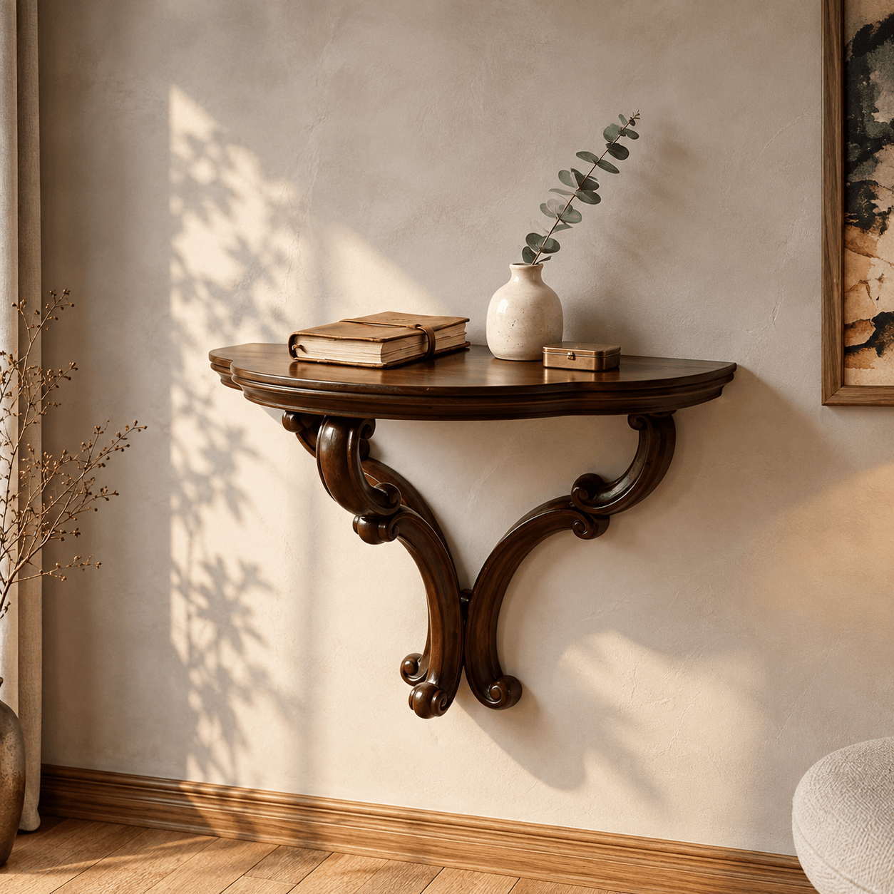 Handcrafted Wooden Wall Console Table