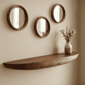 Modern Floating Wooden Console Table with Mirror Set