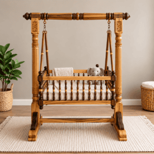 Luxury Teakwood Wooden Baby Cradle Swing