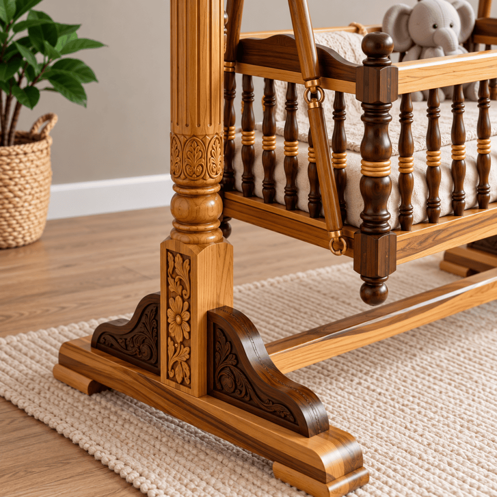 Luxury Teakwood Wooden Baby Cradle Swing