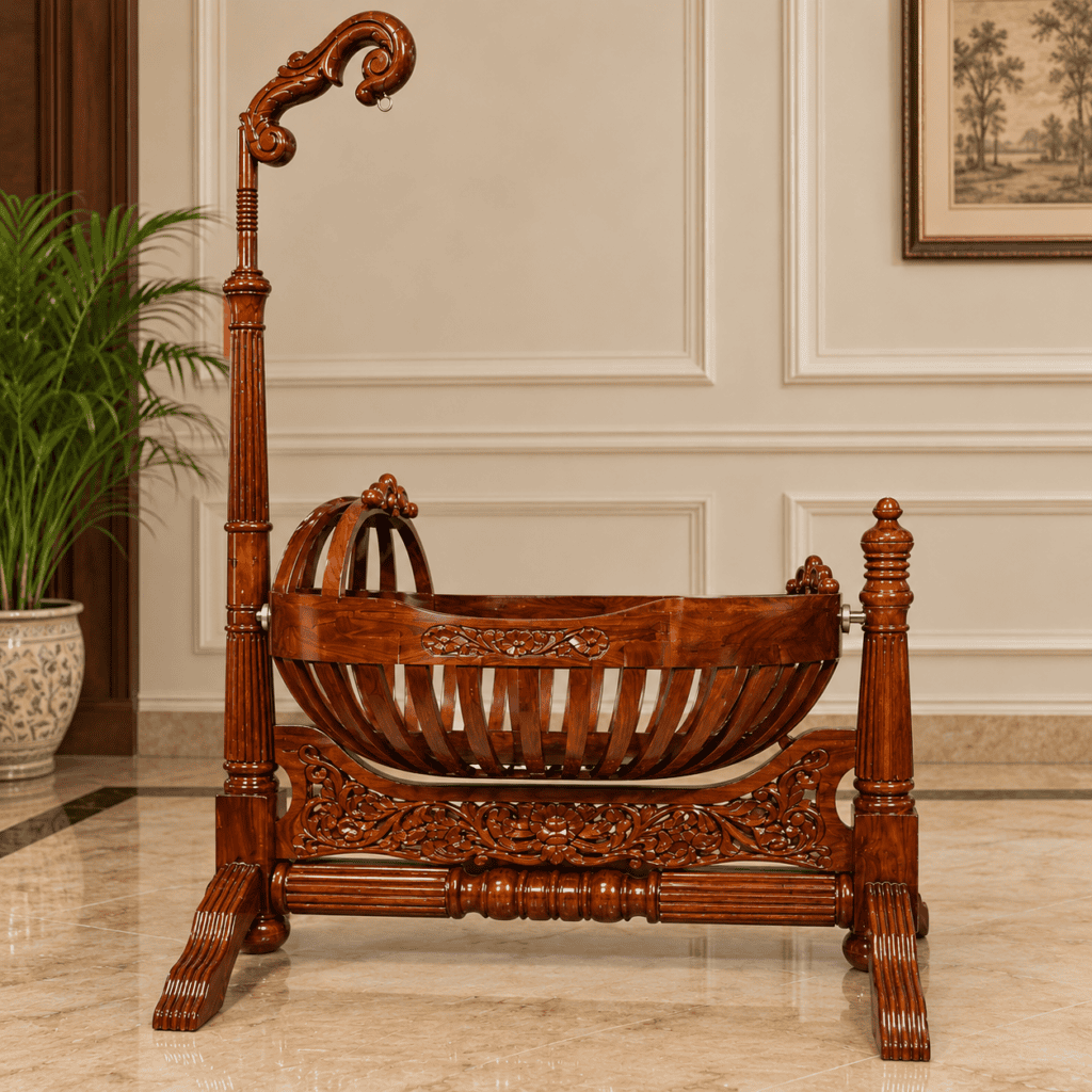 Luxury Handcrafted Teakwood Baby Cradle Swing
