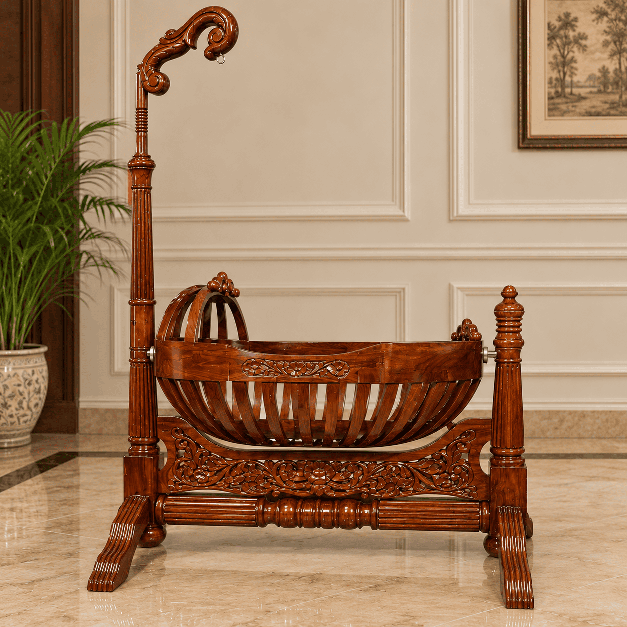 Luxury Handcrafted Teakwood Baby Cradle Swing