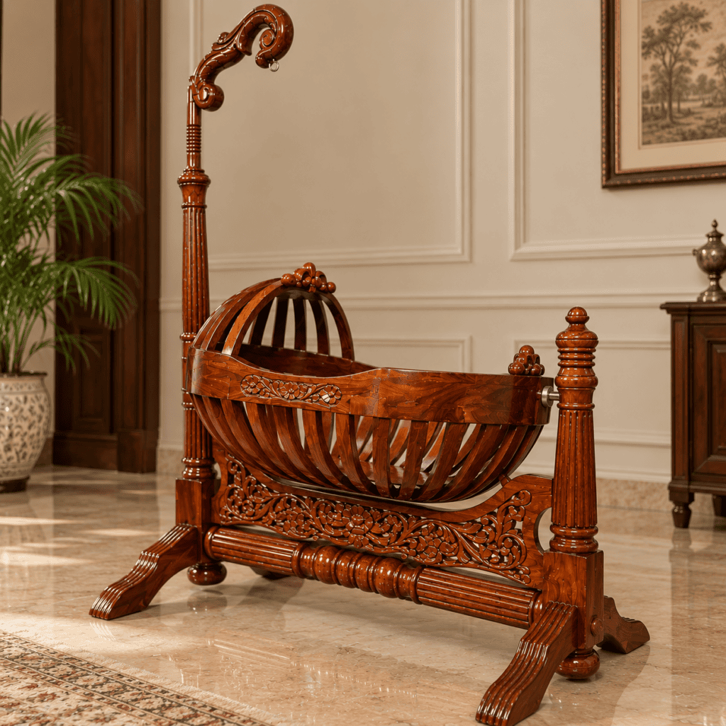 Luxury Handcrafted Teakwood Baby Cradle Swing