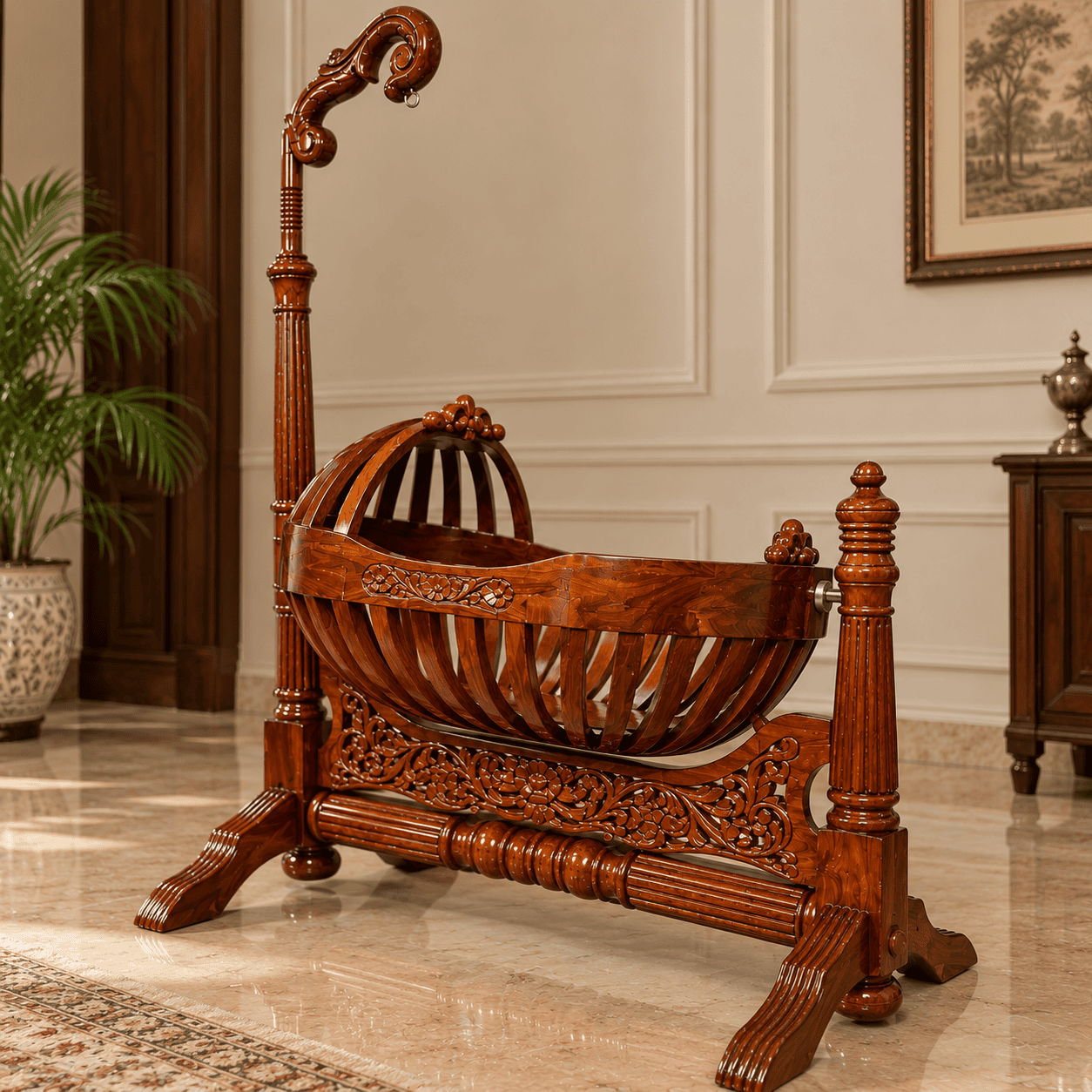 Luxury Handcrafted Teakwood Baby Cradle Swing