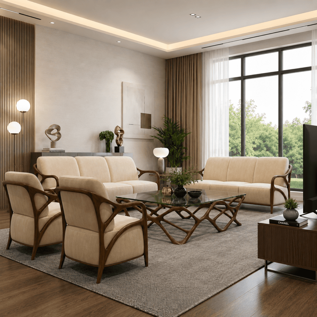 Premium Designer Wooden Living Room Sofa Set
