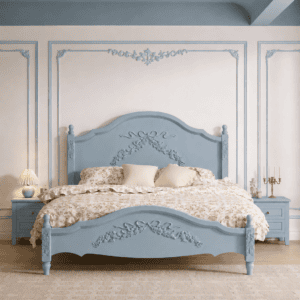 Royal Wooden King Bed with Floral Carving