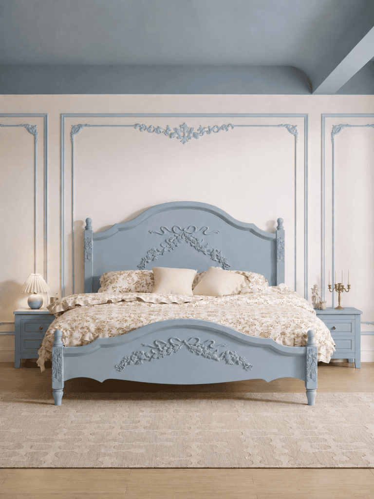 Royal Wooden King Bed with Floral Carving