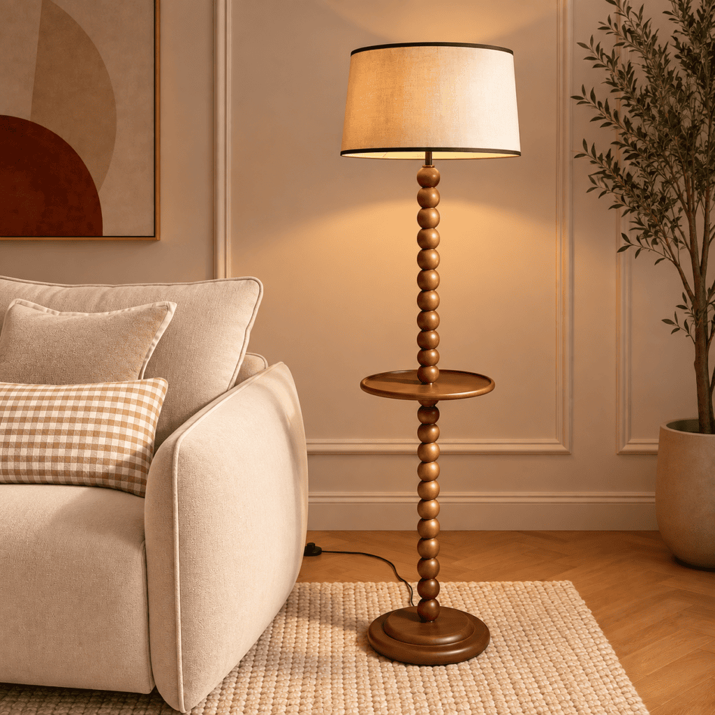 Luxury Wooden Floor Lamp with Round Tray Table