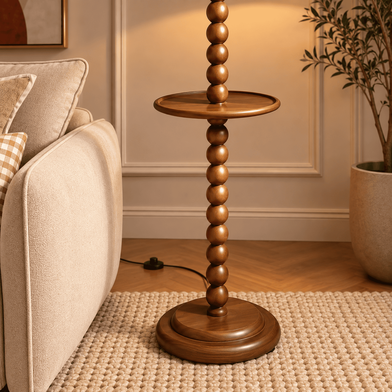Luxury Wooden Floor Lamp with Round Tray Table
