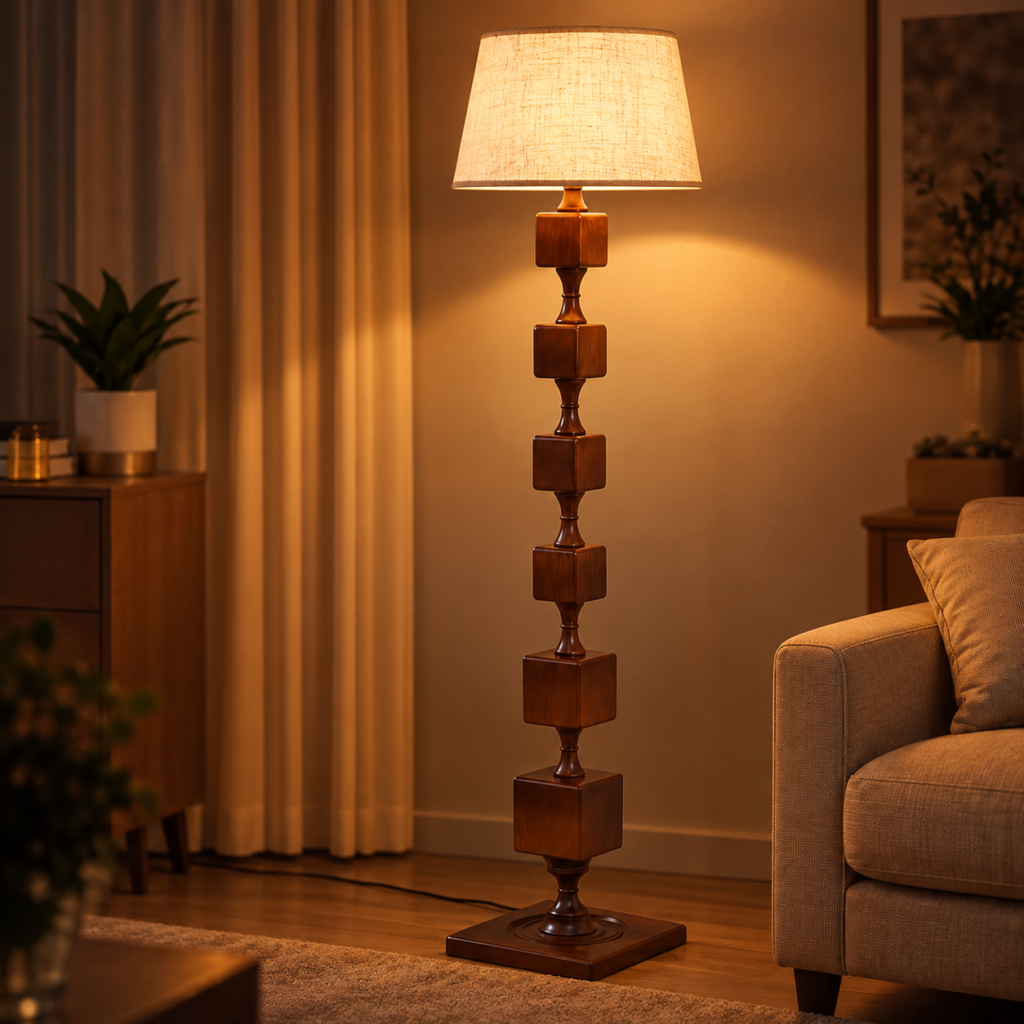 Handcrafted Wooden Standing Lamp for Living Room