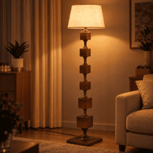 Handcrafted Wooden Standing Lamp for Living Room