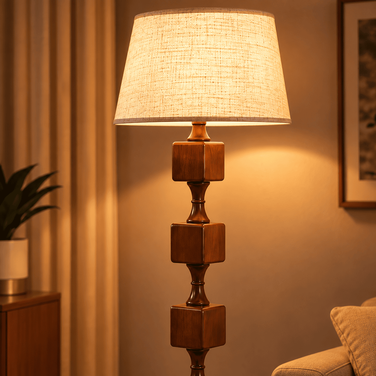 Handcrafted Wooden Standing Lamp for Living Room