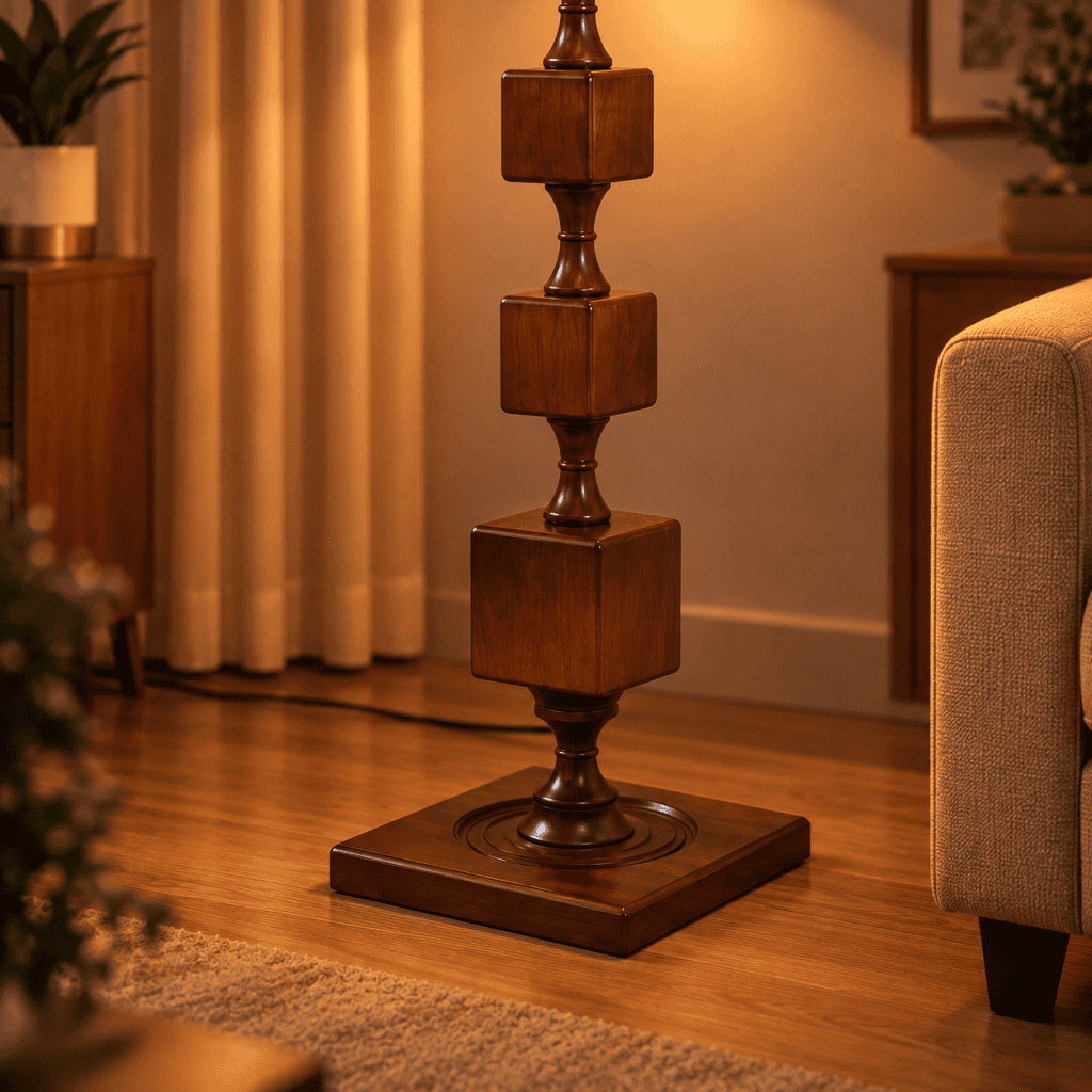 Handcrafted Wooden Standing Lamp for Living Room