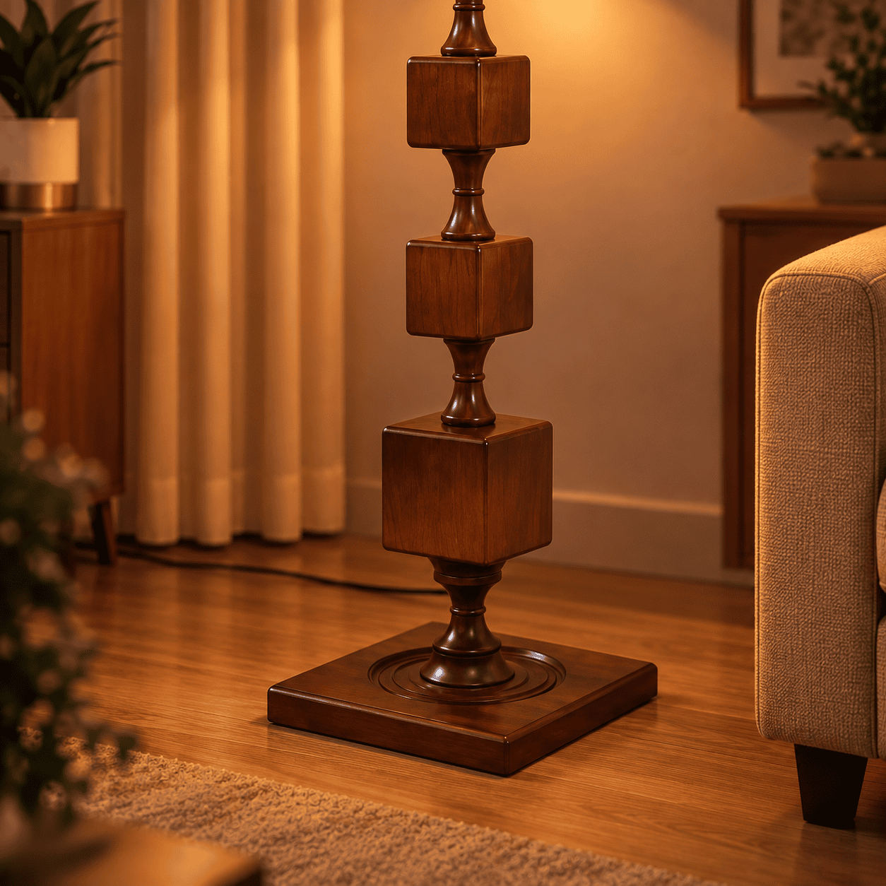 Handcrafted Wooden Standing Lamp for Living Room