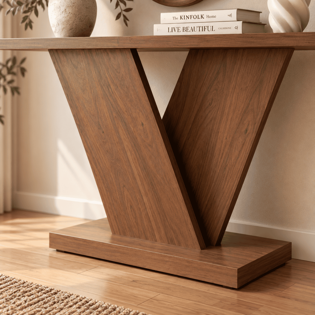 Modern Wooden Console Table with Oval Mirror