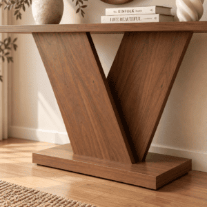 Modern Wooden Console Table with Oval Mirror