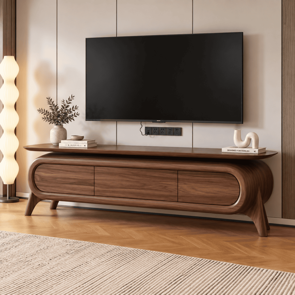 Solid Wood TV Unit Handcrafted Walnut Cabinet