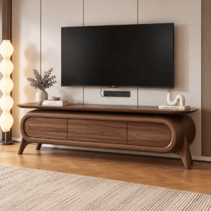 Solid Wood TV Unit Handcrafted Walnut Cabinet