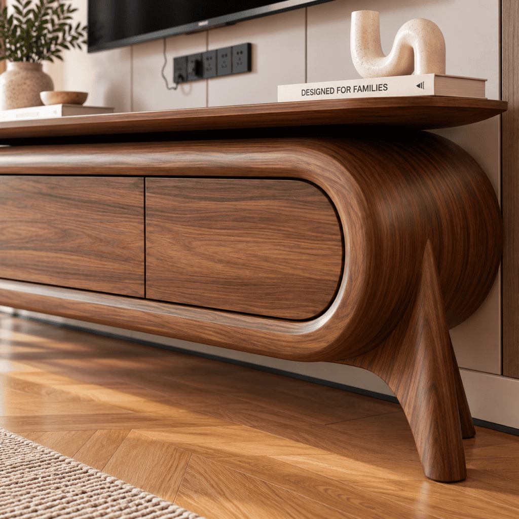 Solid Wood TV Unit Handcrafted Walnut Cabinet