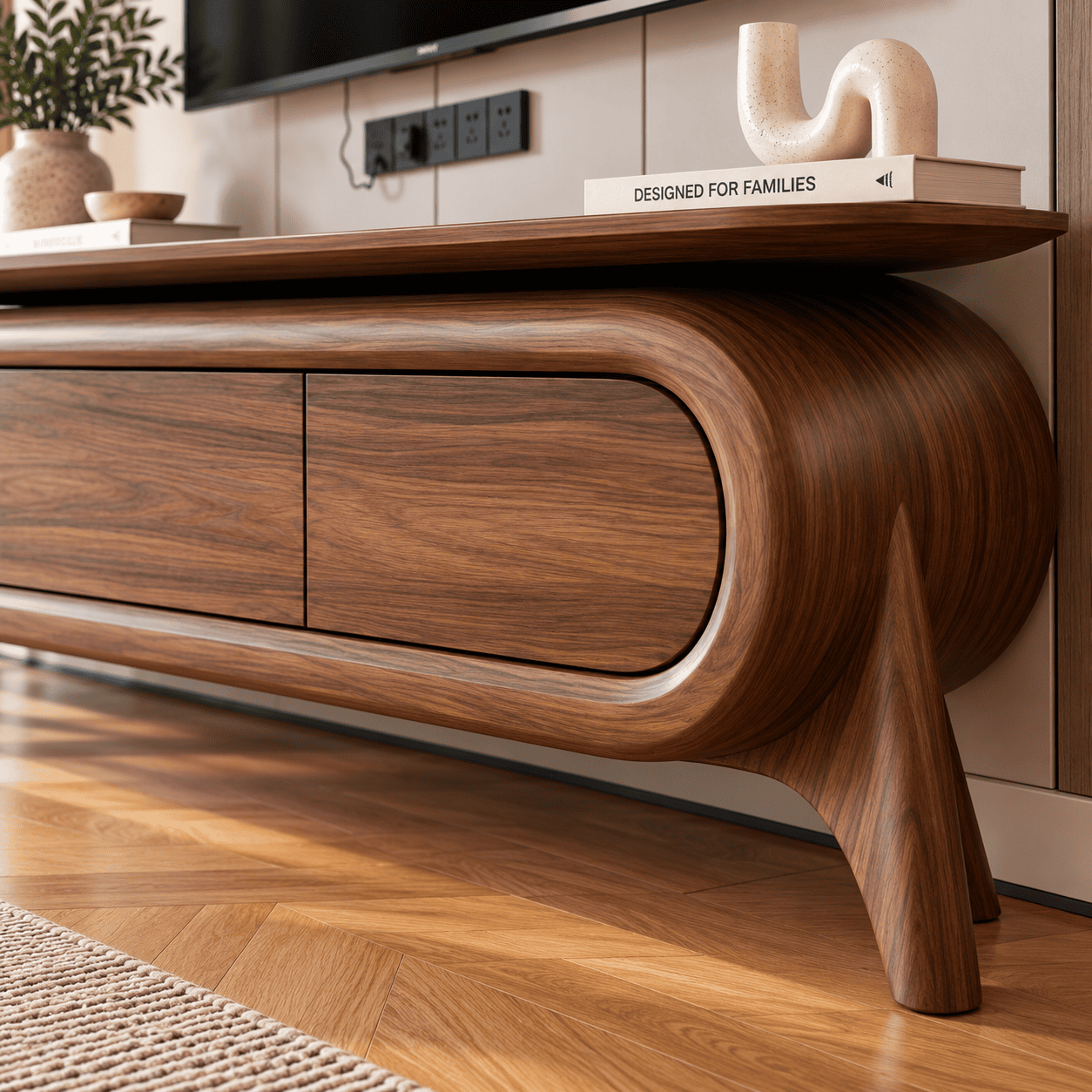 Solid Wood TV Unit Handcrafted Walnut Cabinet
