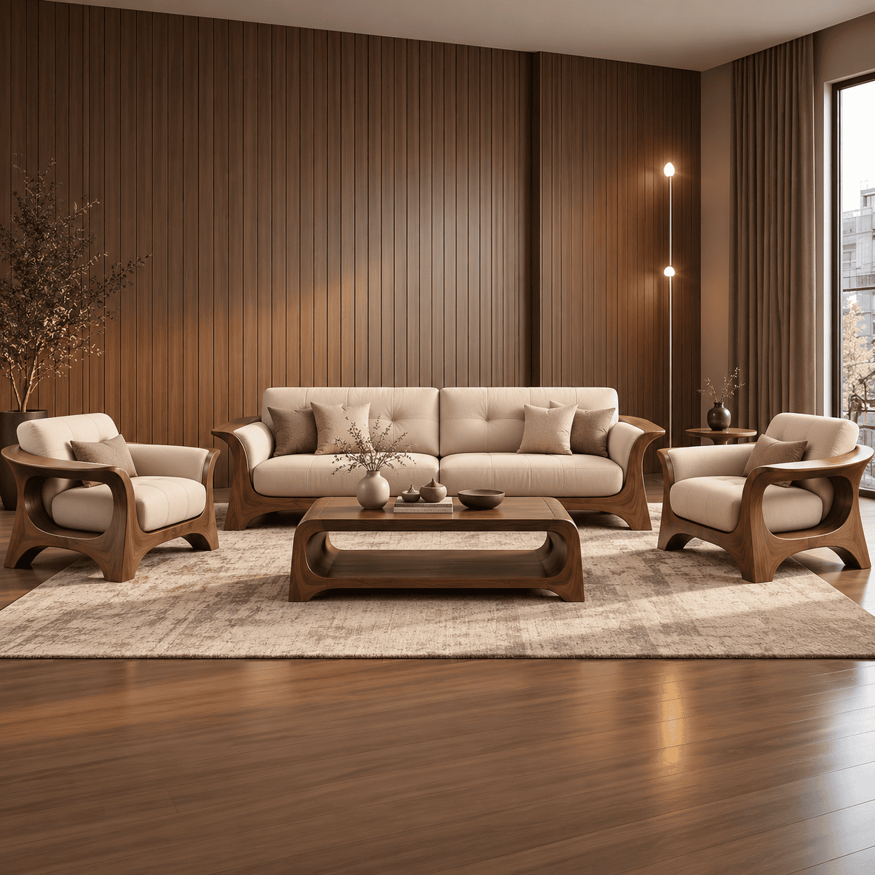 Modern Teakwood Sofa Set with Center Table