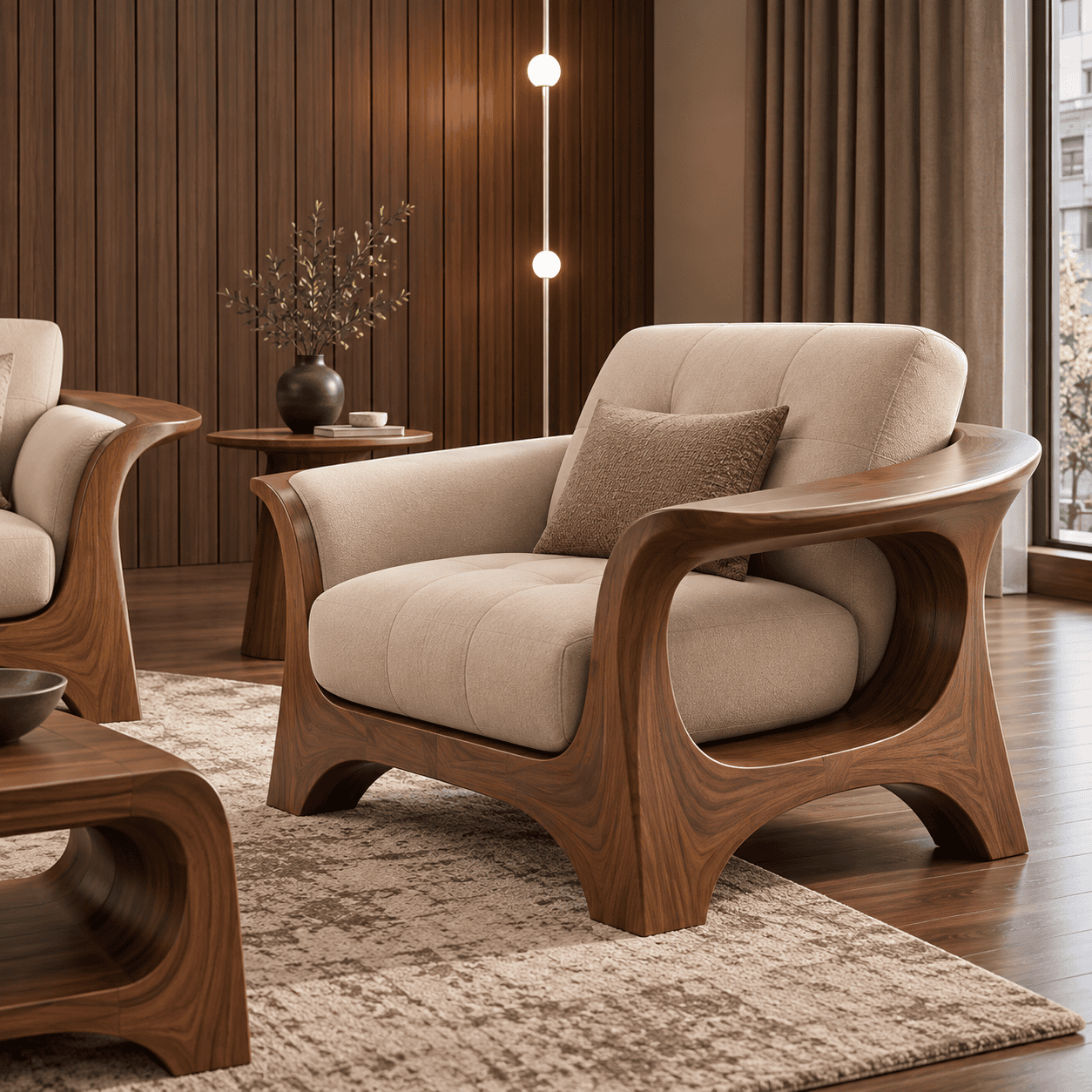 Modern Teakwood Sofa Set with Center Table