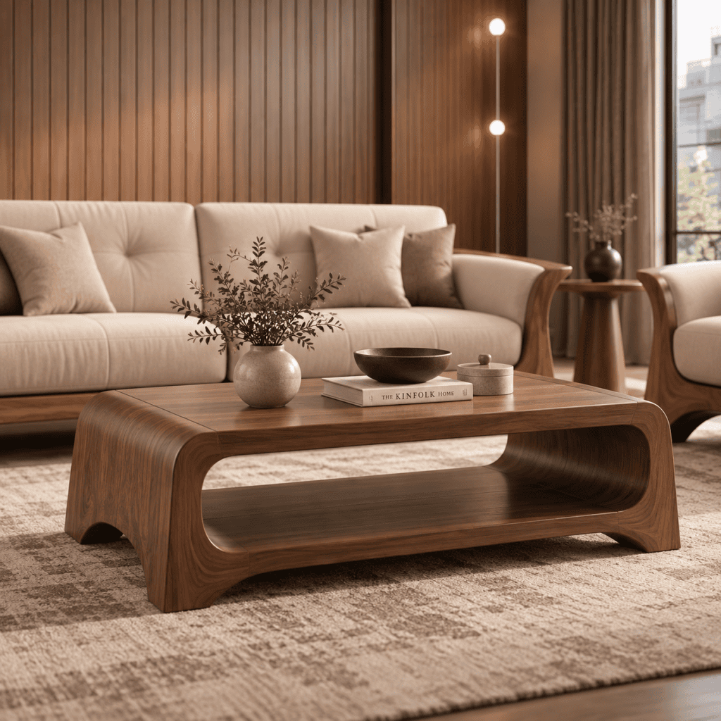 Modern Teakwood Sofa Set with Center Table