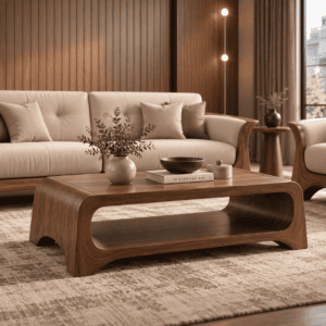 Modern Teakwood Sofa Set with Center Table