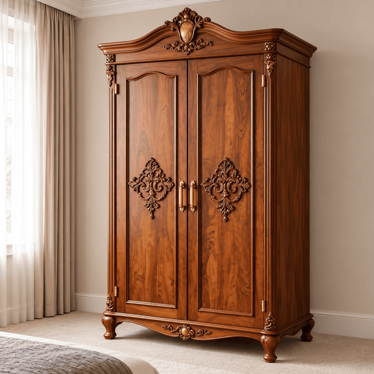 Solid Hand Carved Wooden Bedroom Almirah