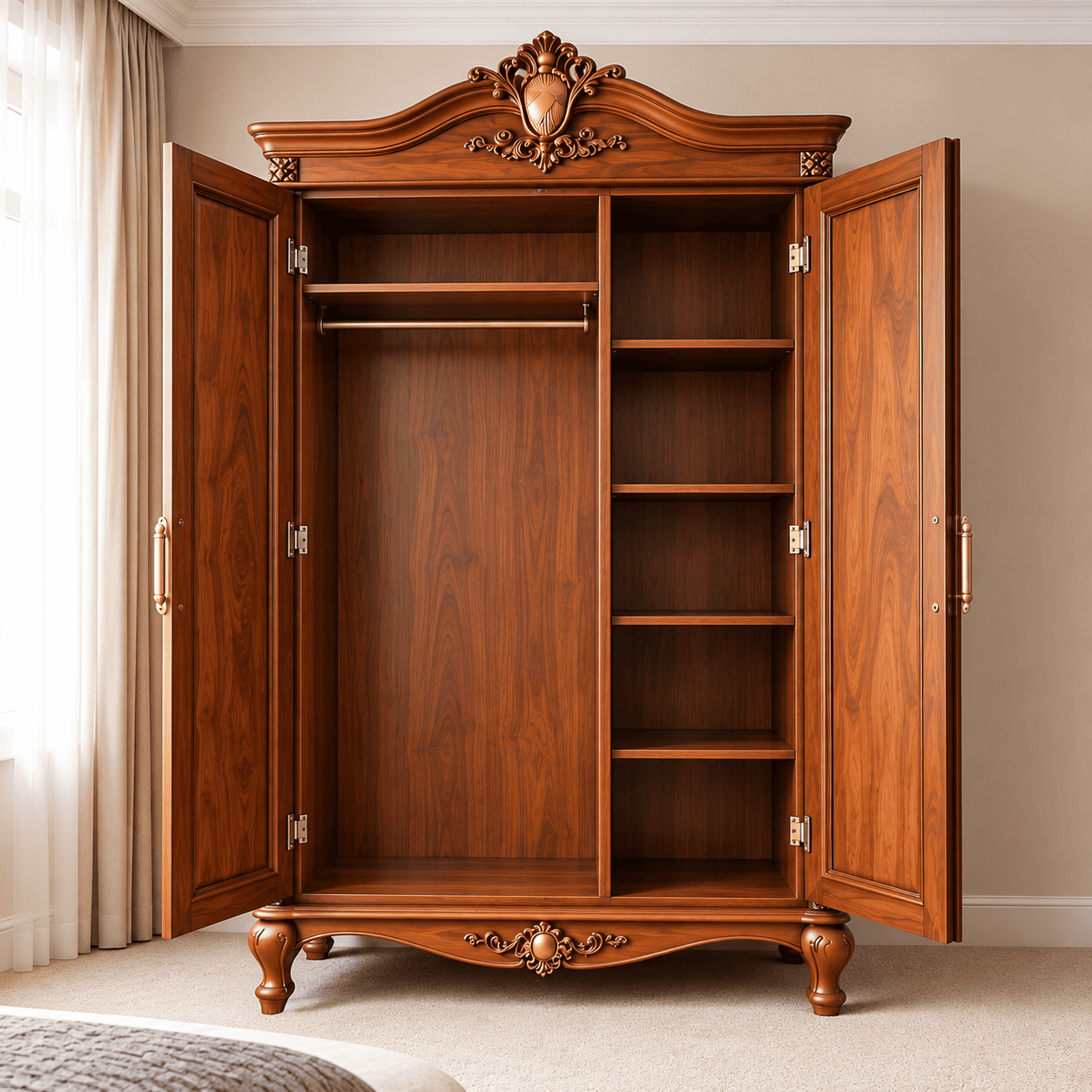 Solid Hand Carved Wooden Bedroom Almirah
