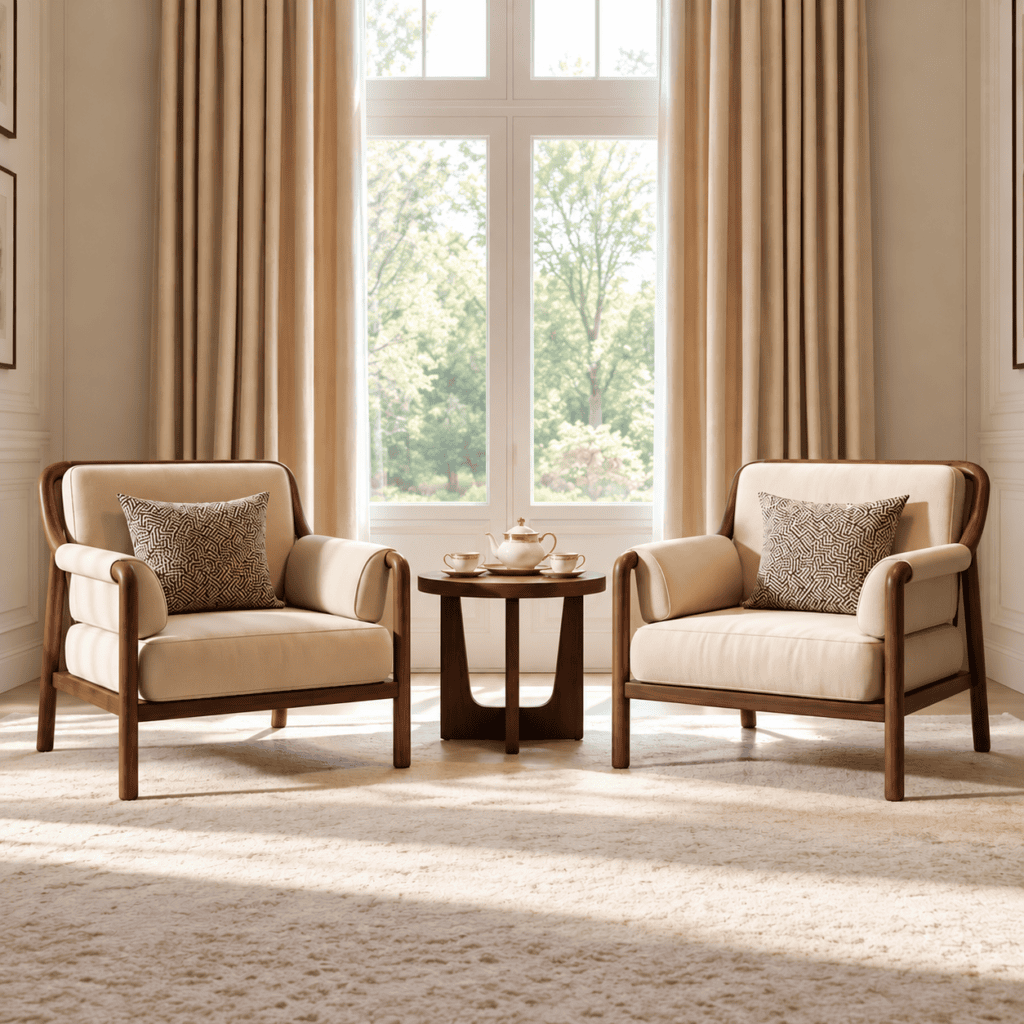 Modern Wooden Room Chair Set with Round Tea Table