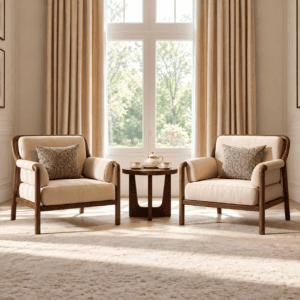 Modern Wooden Room Chair Set with Round Tea Table