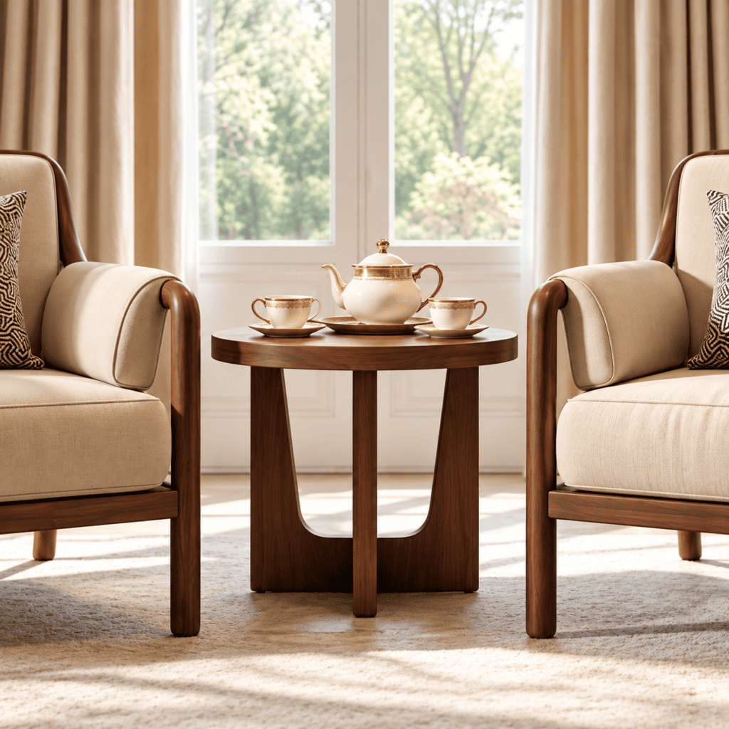 Modern Wooden Room Chair Set with Round Tea Table