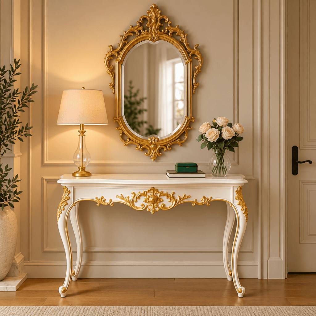 Luxury Royal Console Table with Ornate Gold Carving
