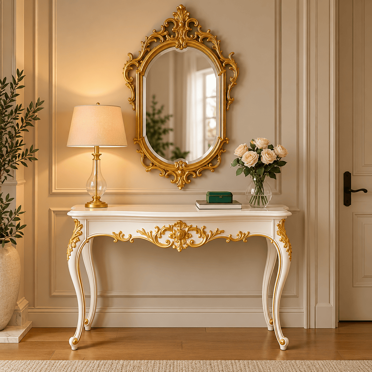 Luxury Royal Console Table with Ornate Gold Carving