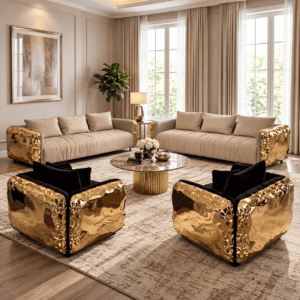 Designer Gold Accent Sofa Set for The Living Room