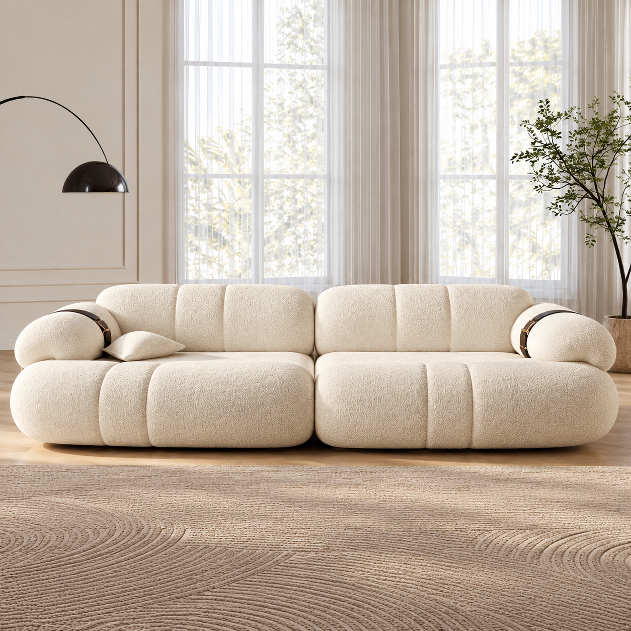 Upholstered Modern Curved Fabric Sofa Design