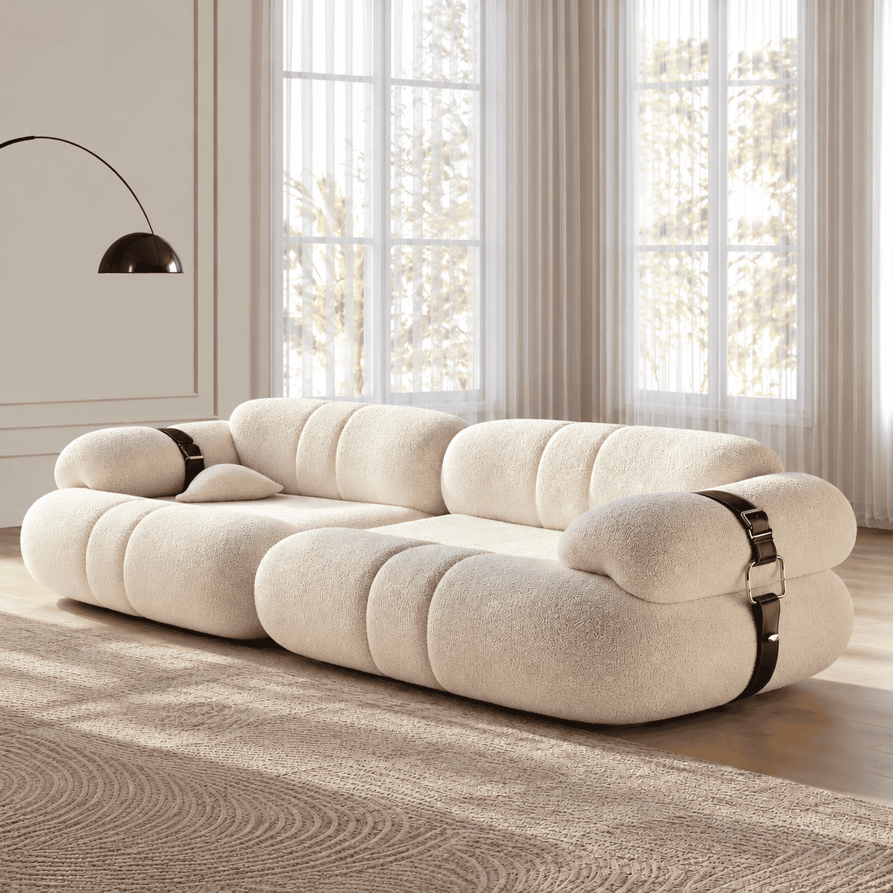 Upholstered Modern Curved Fabric Sofa Design