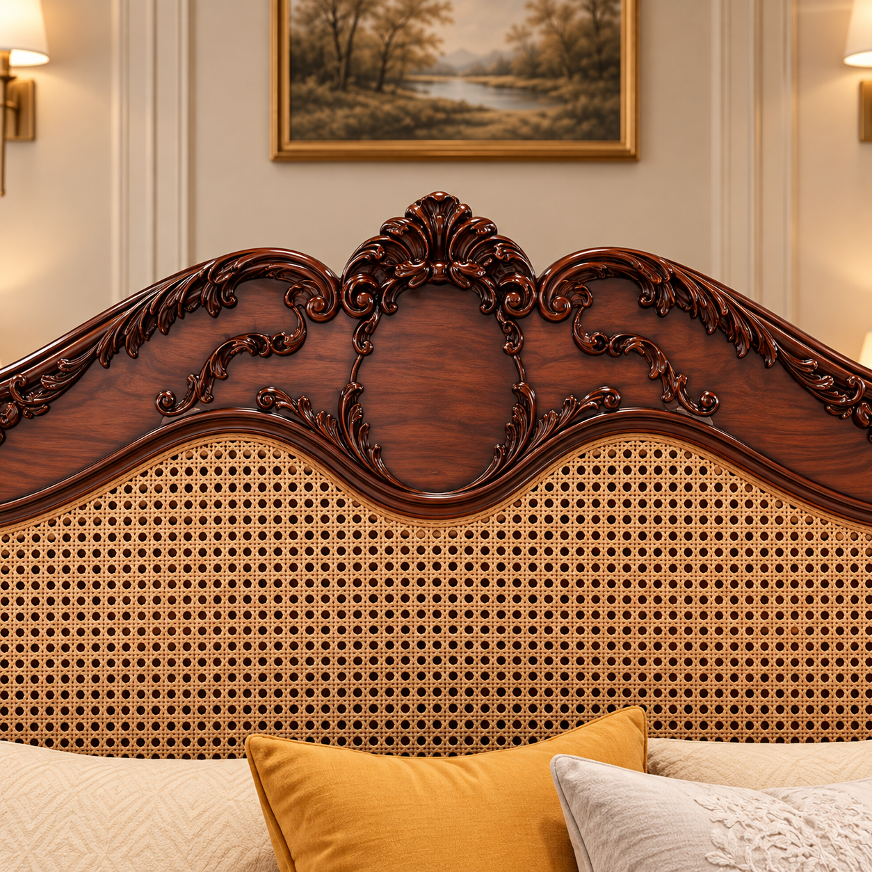 Royal Carved King Size Wooden Bed with Headboard