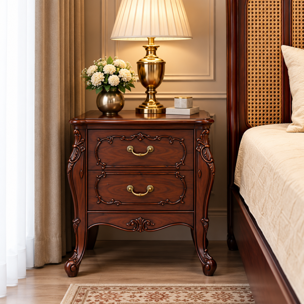 Royal Carved King Size Wooden Bed with Headboard