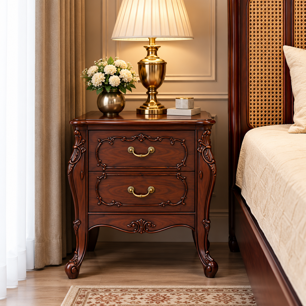 Royal Carved King Size Wooden Bed with Headboard
