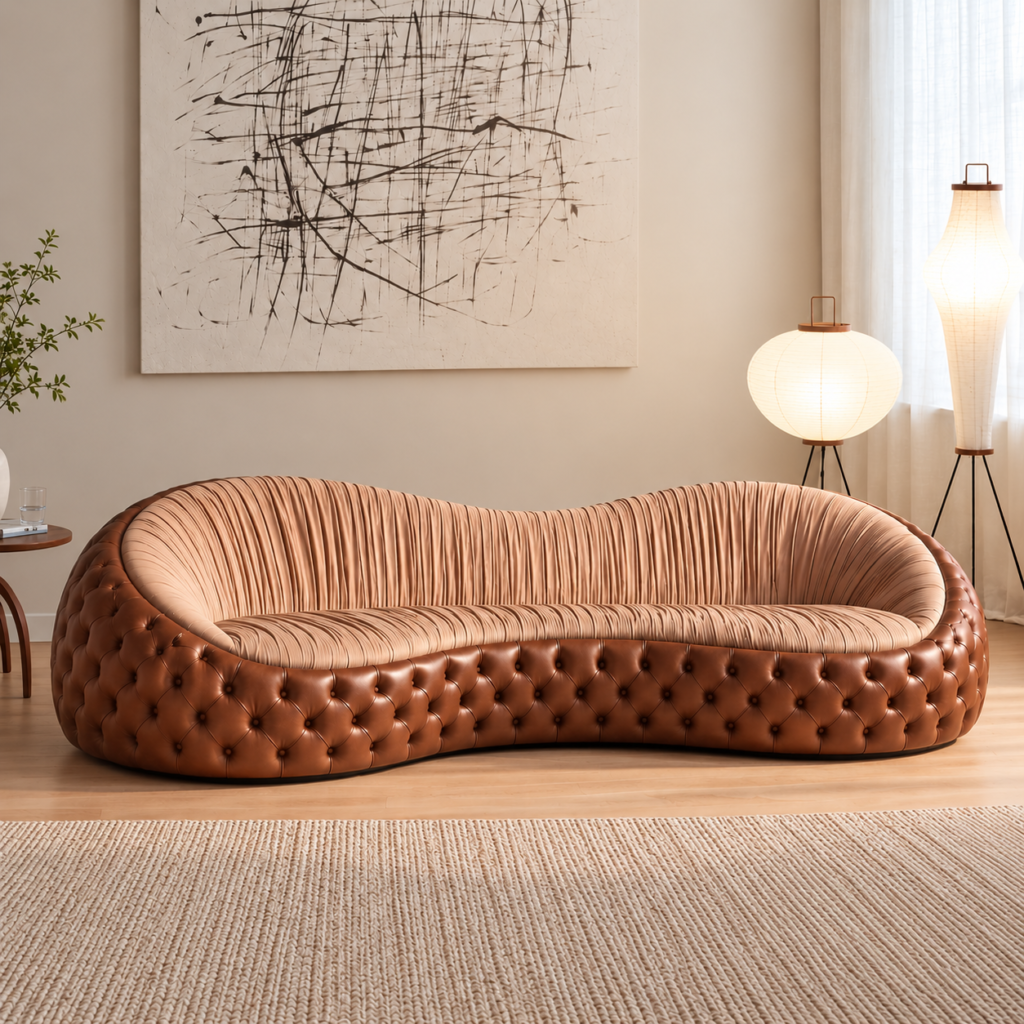 Modern Curved Fabric Sofa for Living Rooms