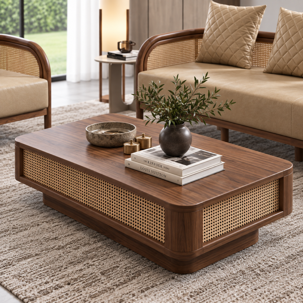 Solid Wood Cane Sofa Set for Designer Living Rooms
