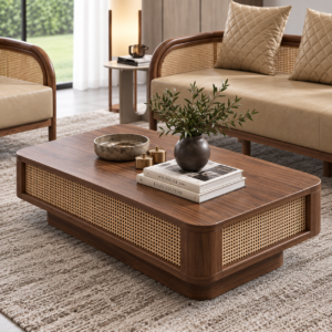 Solid Wood Cane Sofa Set for Designer Living Rooms