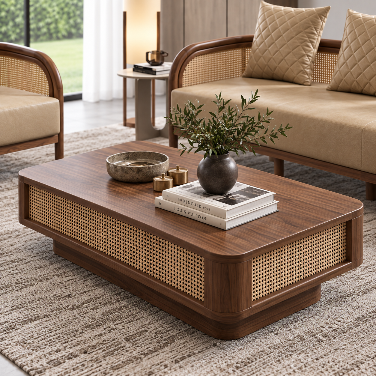 Solid Wood Cane Sofa Set for Designer Living Rooms